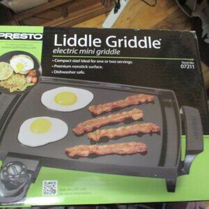 presto liddle griddle, electric mini griddle.  nonstick surface, dishwasher safe